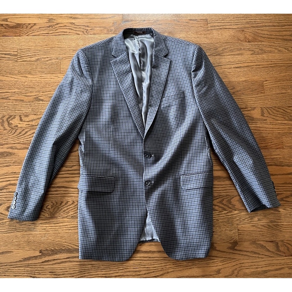 Peter Millar Gray Blue Plaid‎ Wool Blazer Sport Coat Size 44XT